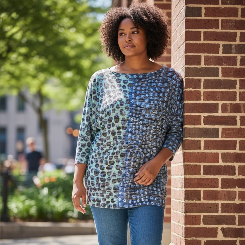 Nally & Millie Blue and Brown Patterned Long Sleeve Top 1005